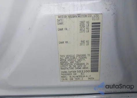 2013 Nissan Altima 3.5 Sl from USA, damaged, VIN 1N4BL3AP3DN503100